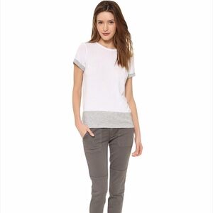 Vince Colorblock Grey & White Crew Cuffed Sleeve Tee